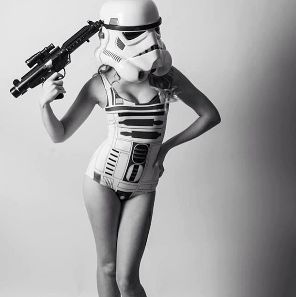 AlyBongo modeling one of Black Milk Clothing's Star Wars collections swimsuits