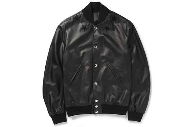 Givenchy Black Leather Embroidered Star Baseball Jacket