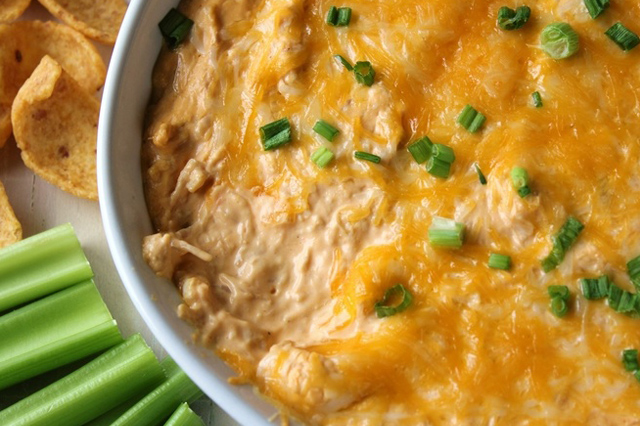 Creamy Chicken Bacon Buffalo Dip Recipe for National Chip and Dip Day