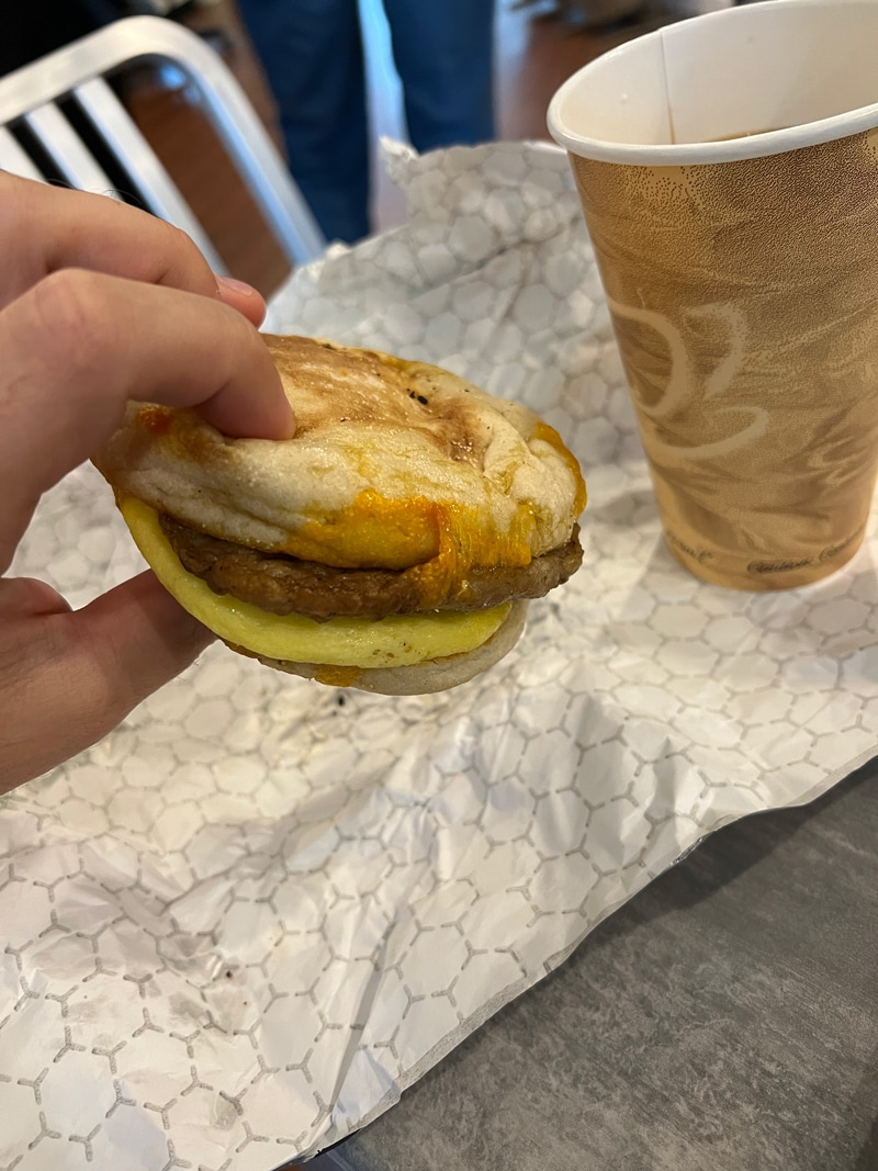 Sausage egg and cheese breakfast sandwich at The Mill (Kingsmill Resort)
