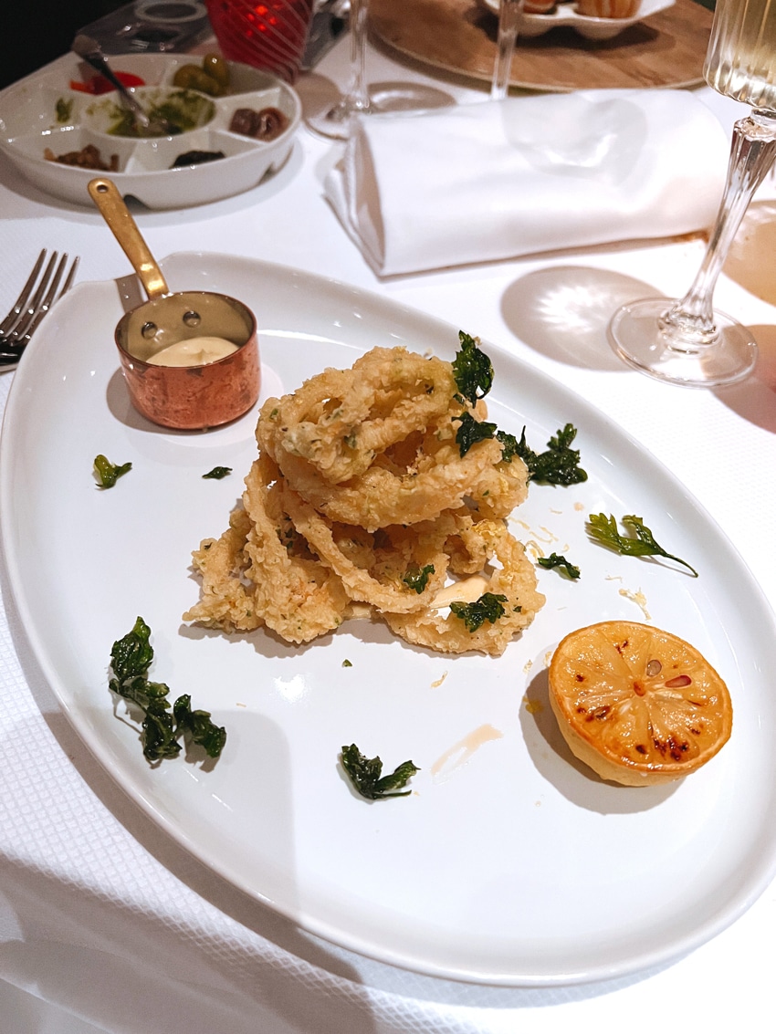 Rudi's Sel de Mer appetizers - Fried Calamari Persillade: roasted garlic mayonnaise