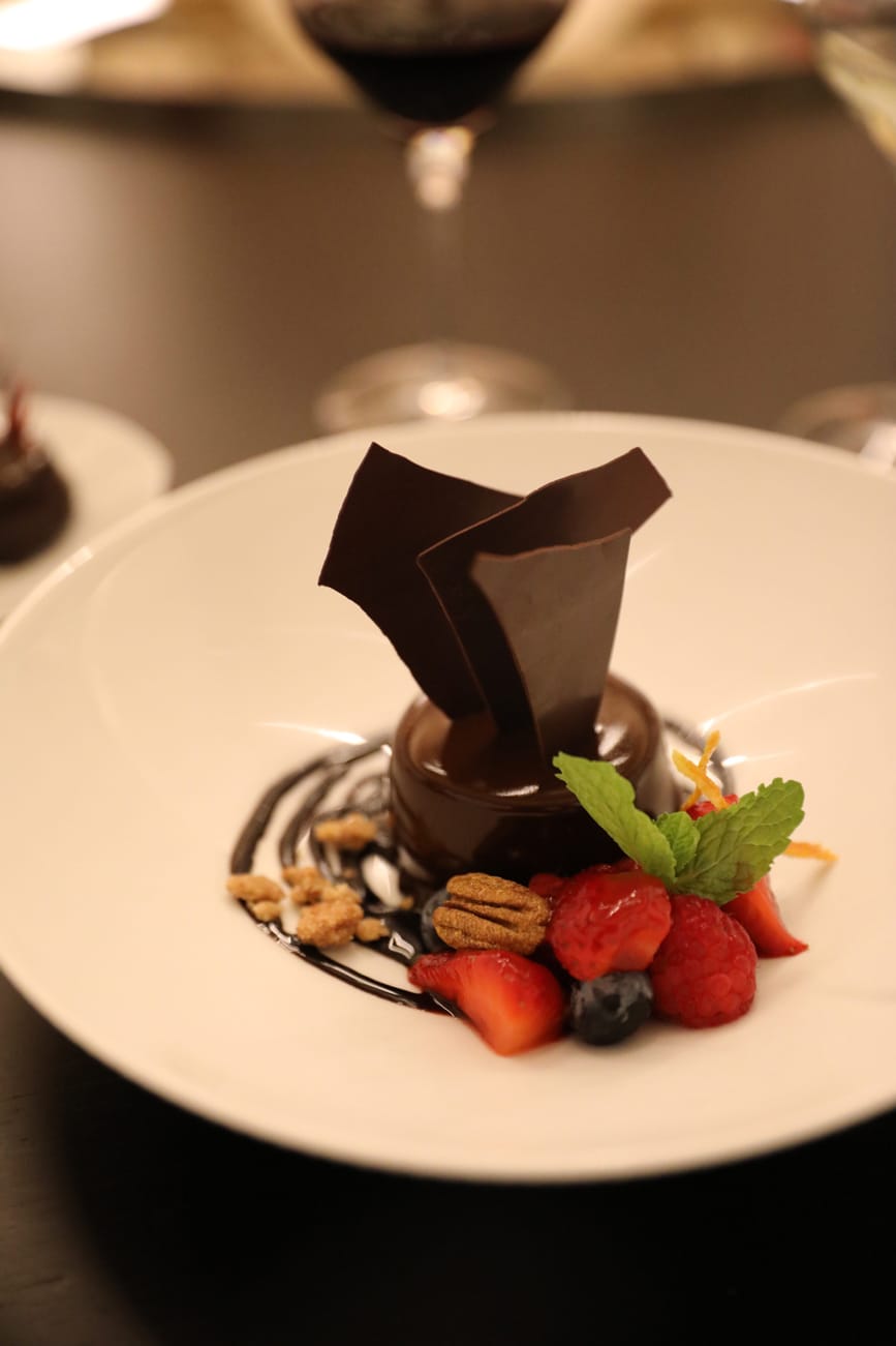 A delicate, velvety soft chocolate dessert to finish Discovery Princess' Chef's Table Experience