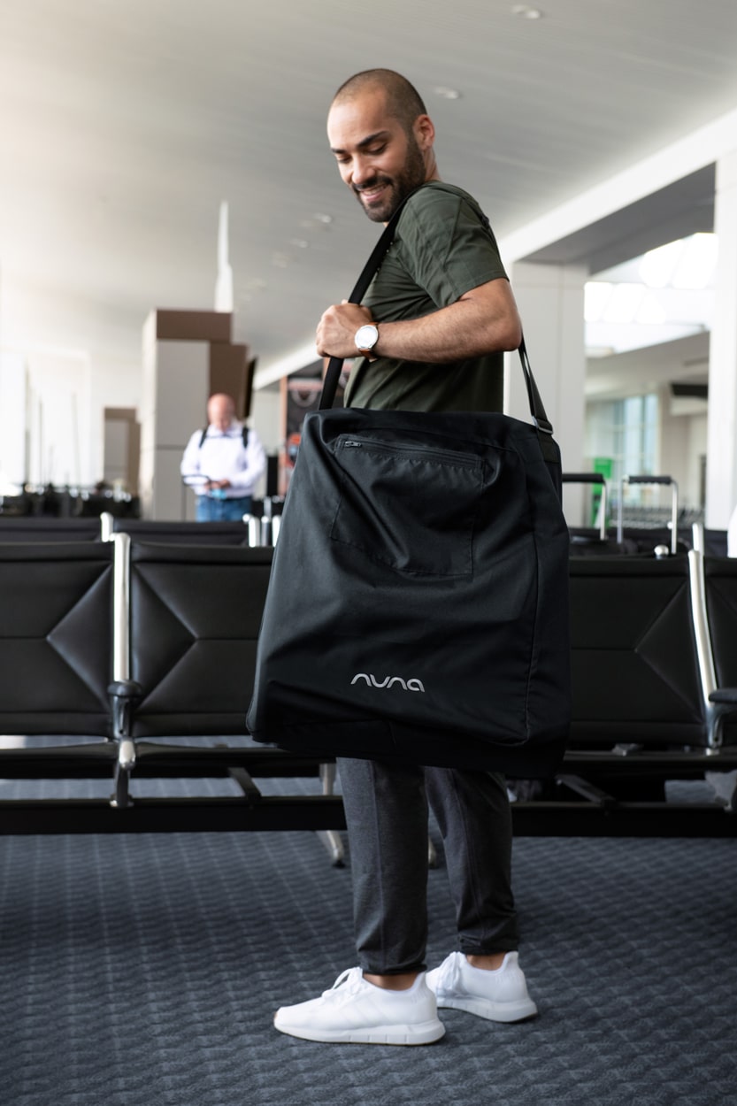 Nuna TRVL folds up easily for easy carrying while traveling