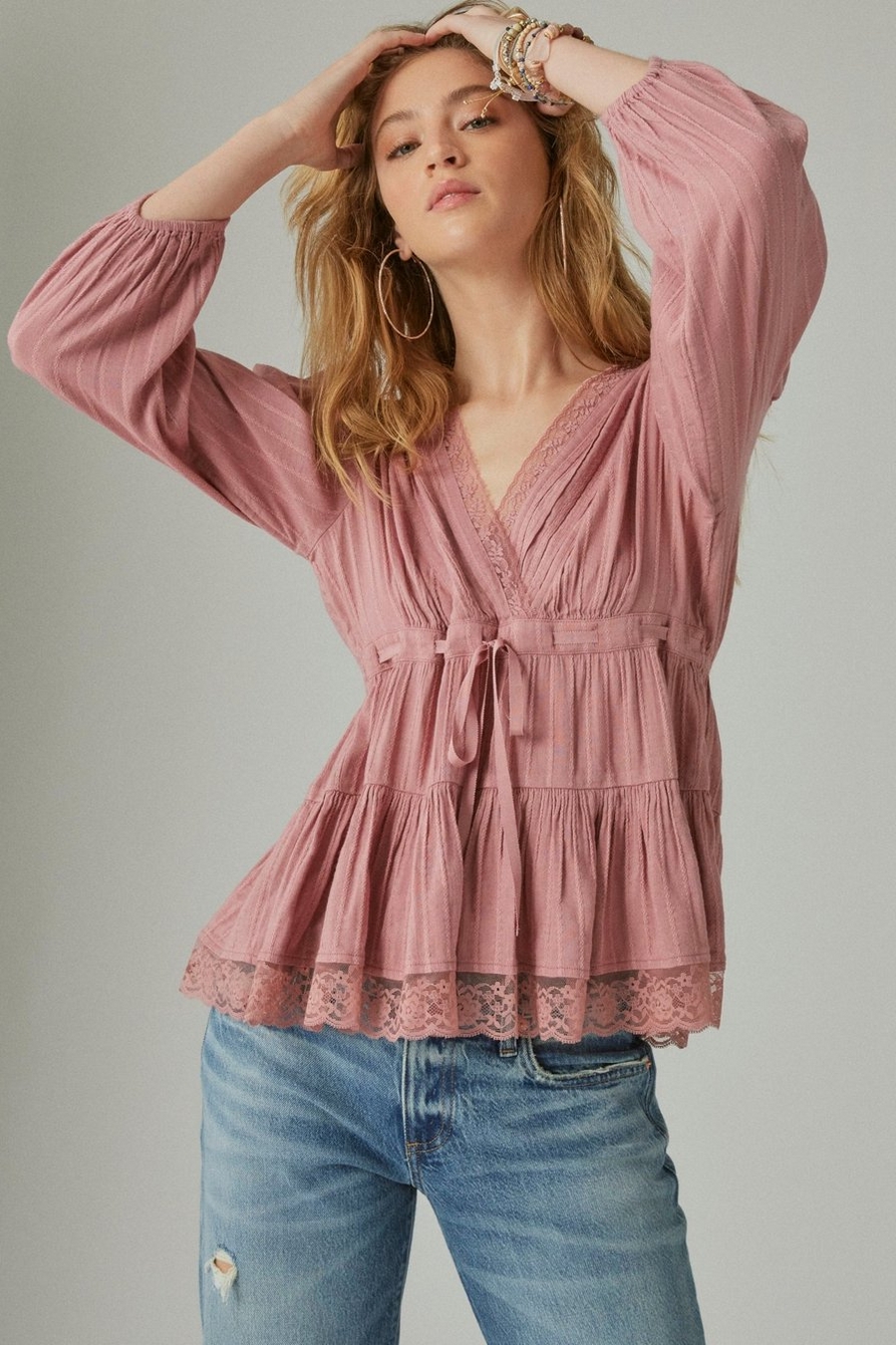 Lucky Brand Babydoll Lace Trip Top