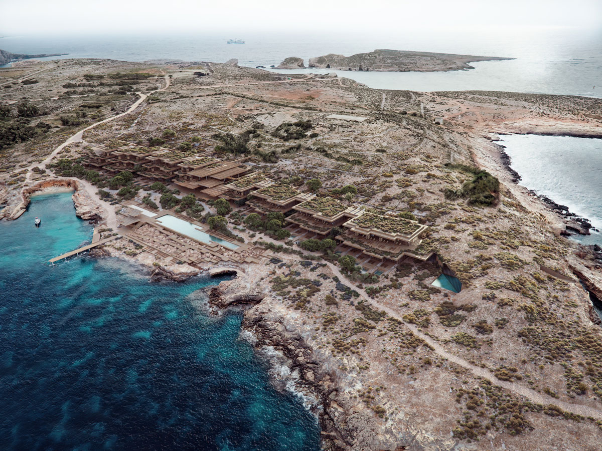 Overlooking Six Senses Comino from the sky