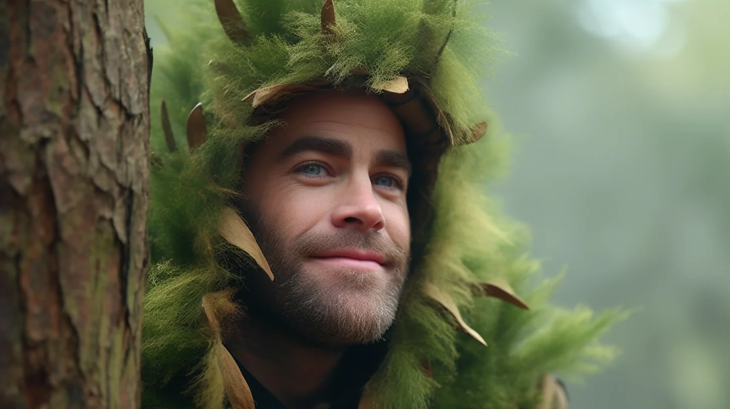 AI Generated image of Chris Pine dressed in pine