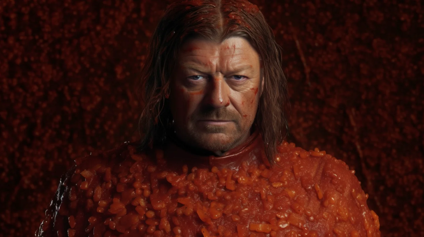 AI Generated image of Sean Bean covered in beans