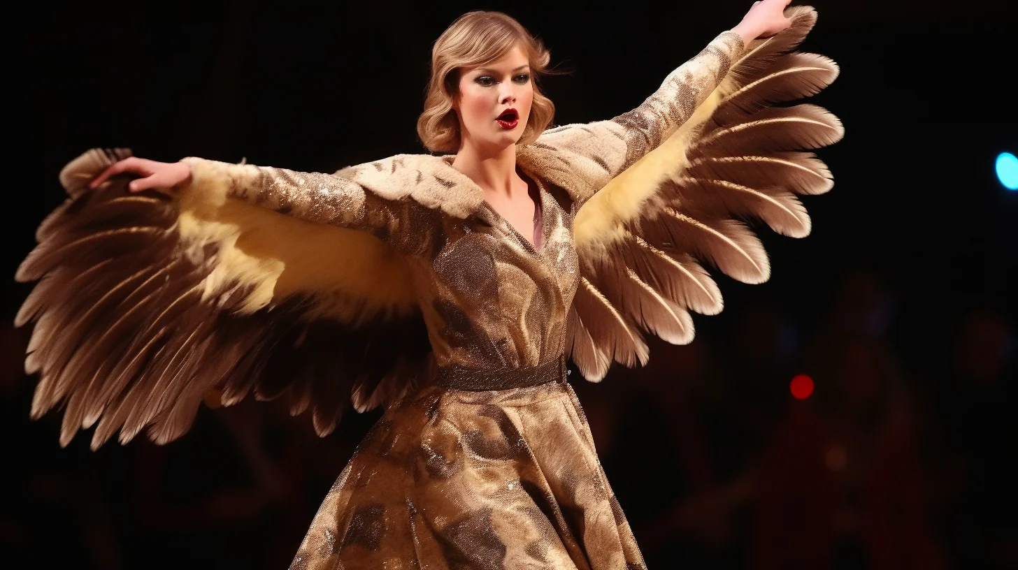 Ai Generated image of Taylor Swift dressed as a swiftly bird
