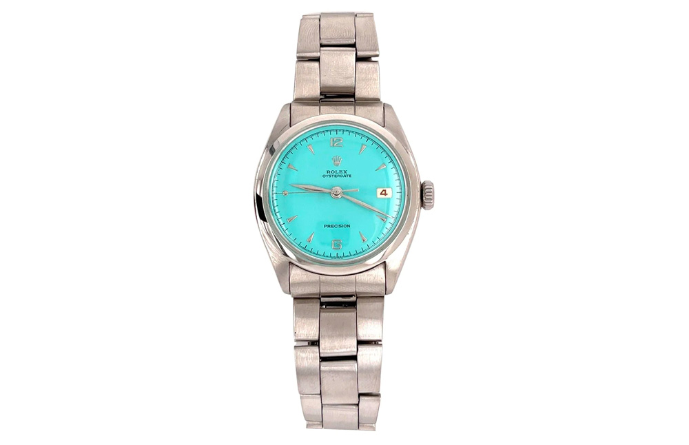 Rolex Turquoise Blue Oyster Perpetual Date Precision 36mm Vintage 1963 Watch In Stainless Steel With Oyster Bracelet