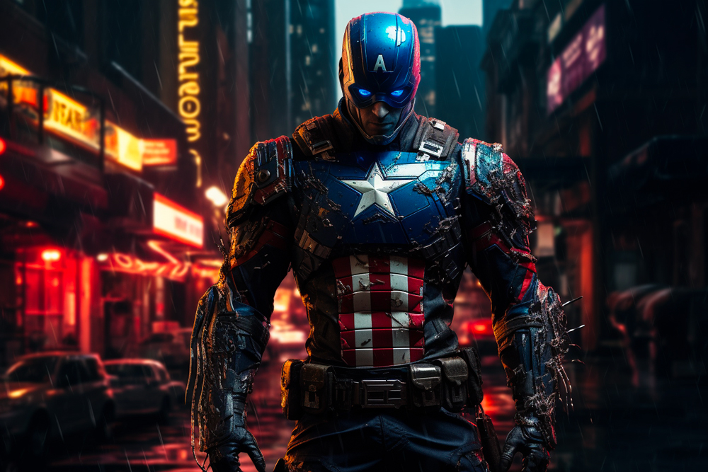 Captain America as a Cyberpunk Superhero