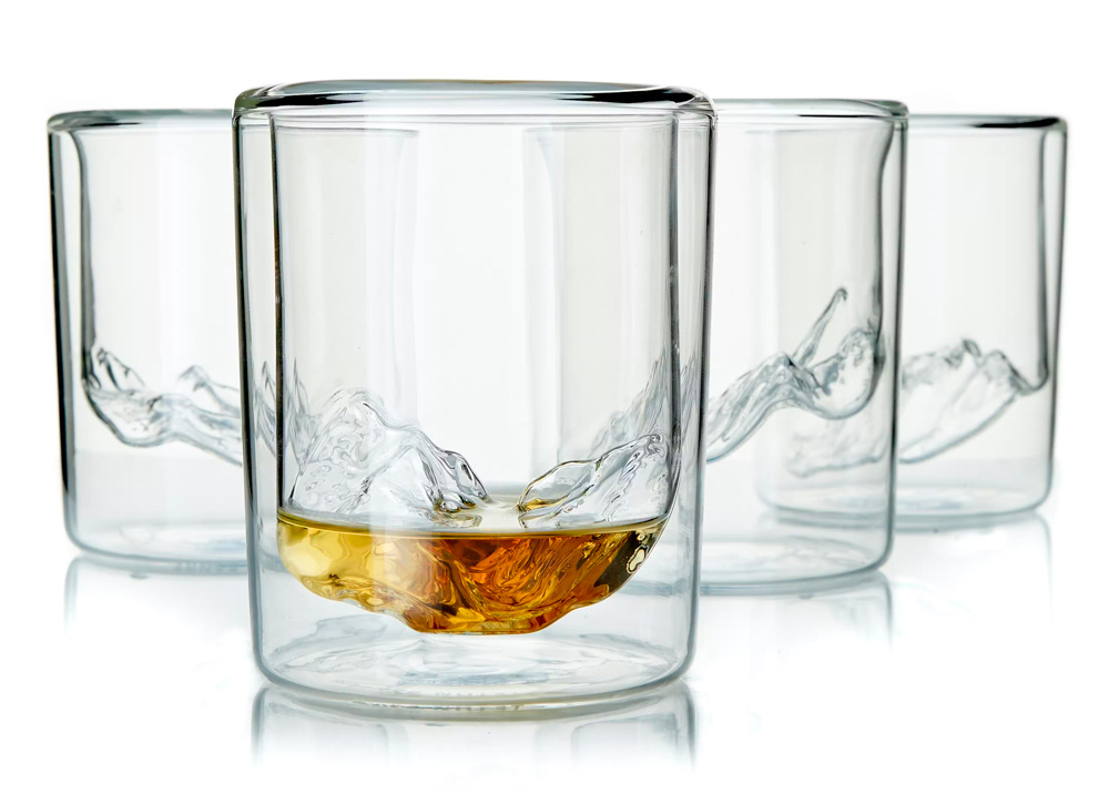 Uniquely shaped whiskey glasses shaped like Grand Tetons