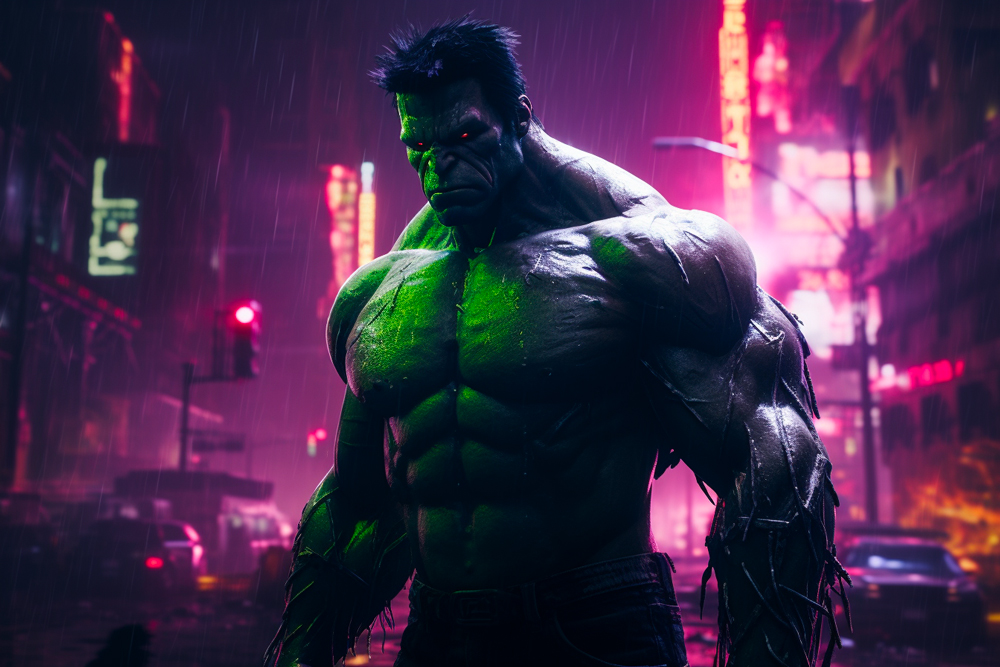 Hulk as a Cyberpunk Superhero