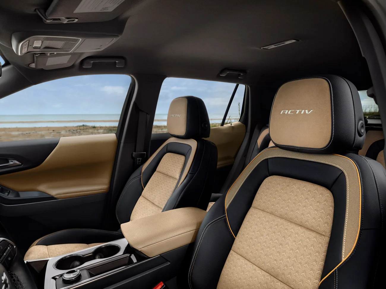 Maple Sugar and Black interior in a 2025 Chevrolet Equinox ACTIV