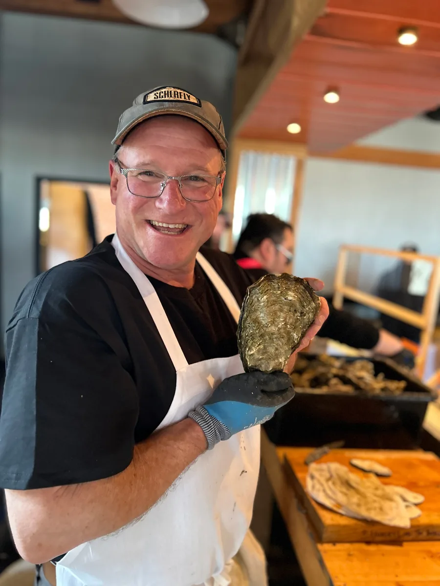 Shucking giant oysters at the Stout and Oyster festival