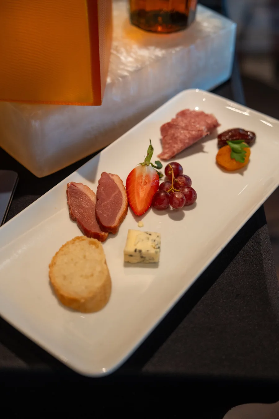 Meat, cheese and fruit for whiskey tasting