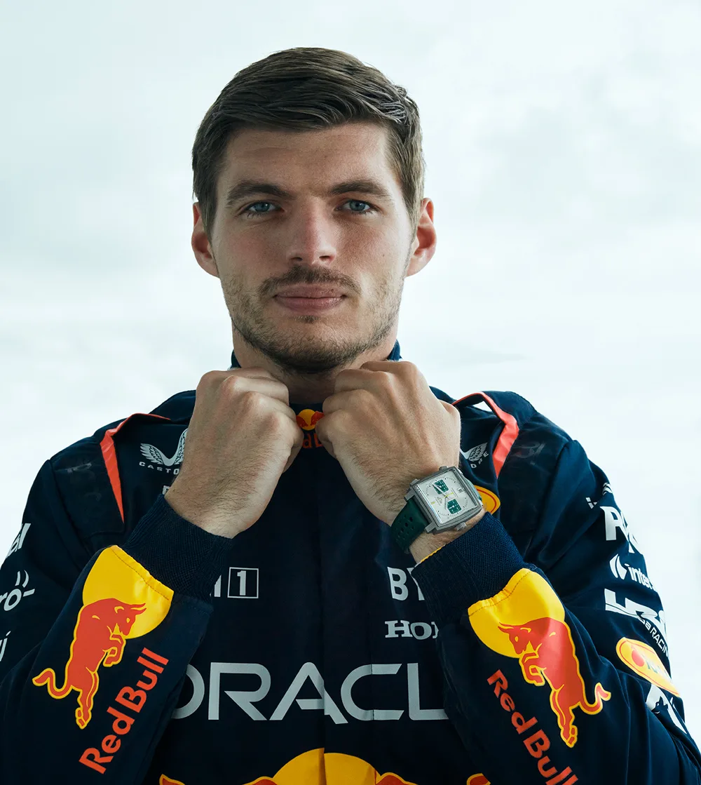 Max Verstappen wearing the TAG Heuer Monaco Chronograph Racing Green