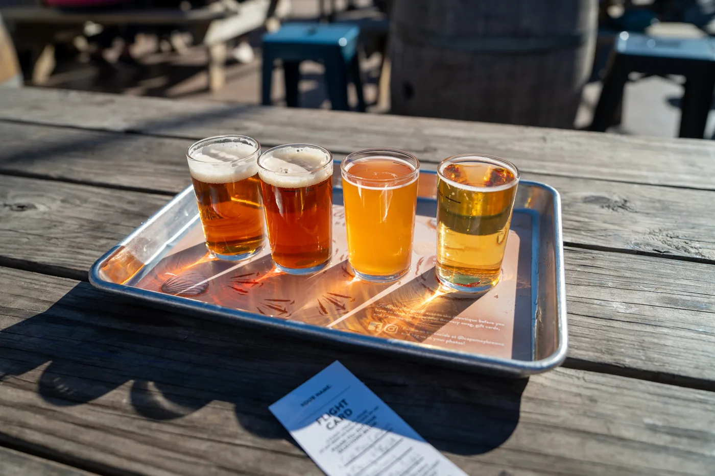 Enjoying beer flights at Cape May Beer Co's beer garden