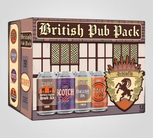 Schlafly Beer British Pub Pack featuring IPA, Scotch Ale, Pale Ale, and Scotch Ale varieties