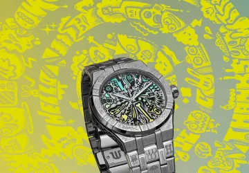 Maurice Lacroix AIKON Automatic Wotto Limited Edition watch with engraved steel case and colorful doodle dial