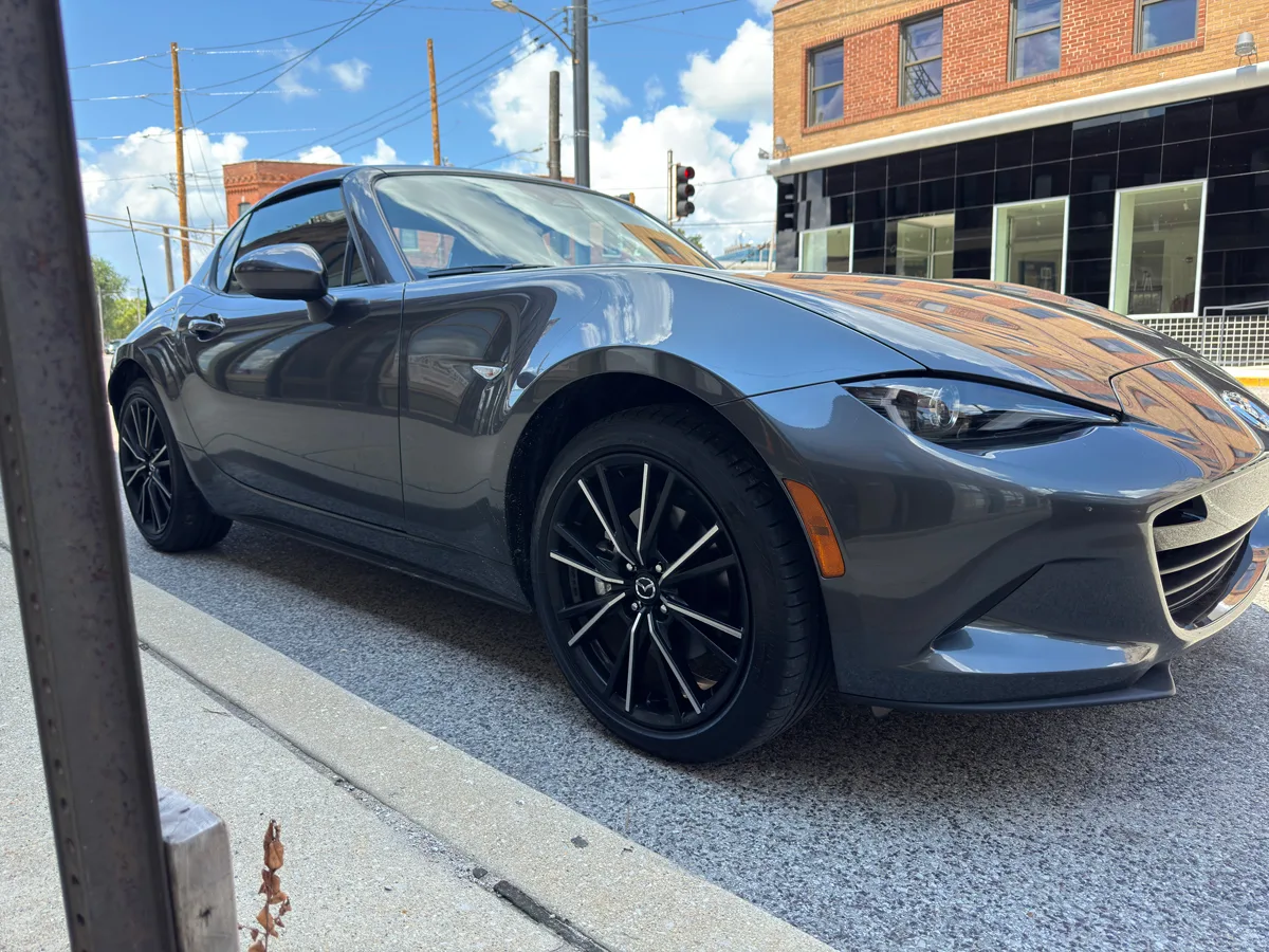 Close-up of the wheels on 2025 Mazda MX-5 Miata Club RF