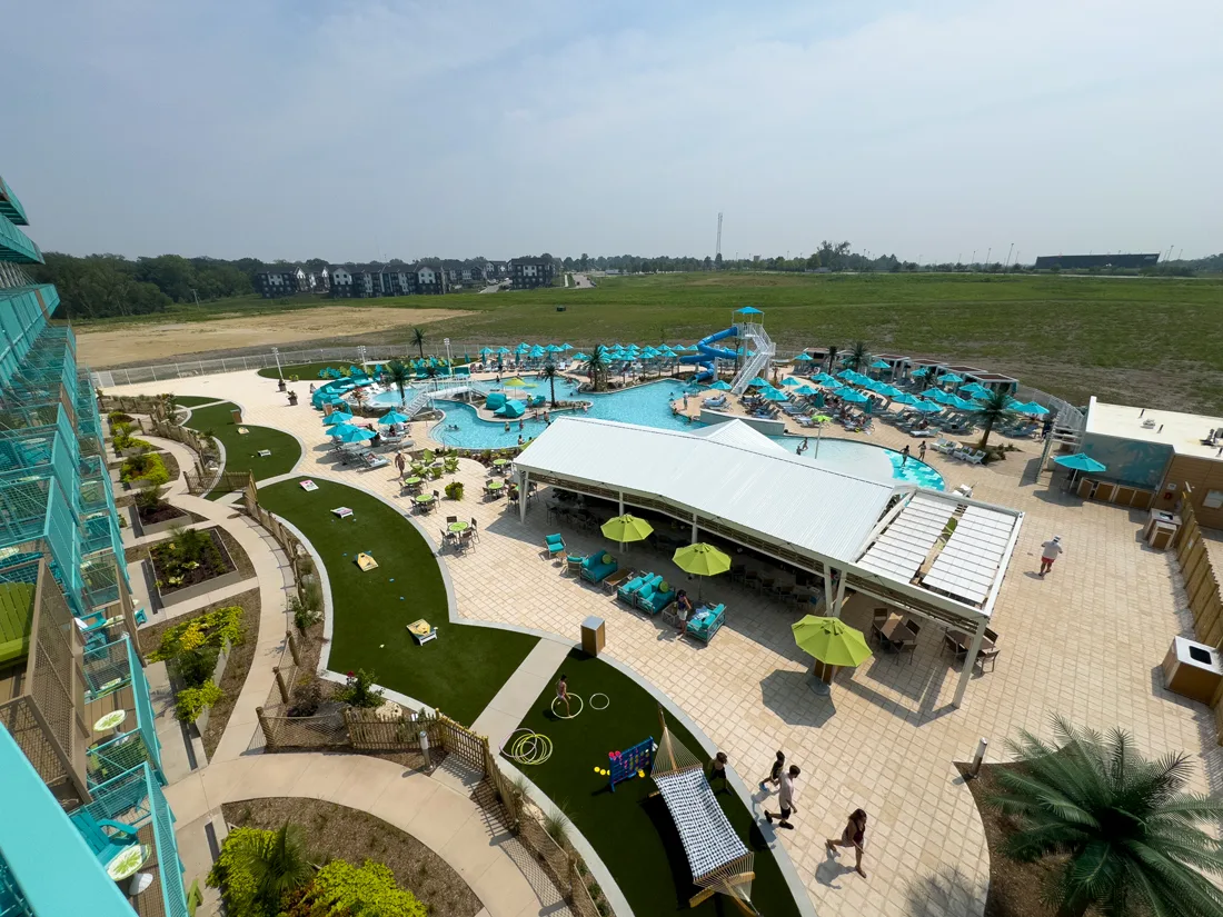 A view of the pool from the balcony at Margaritaville Hotel Kansas City