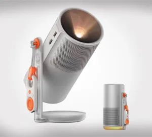 XGIMI MoGo 4 portable projector casting a movie on a tent during outdoor camping adventure