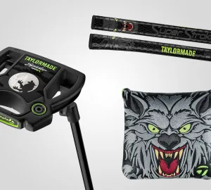 TaylorMade Midnight Howl Spider Tour X putter with black head, neon green accents, and werewolf design