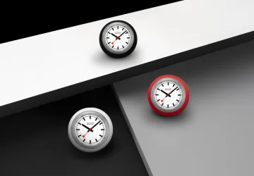 Mondaine Globe Clock displayed on a modern desk showcasing its Swiss minimalist design