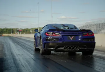 Rear view of Corvette ZR1X on drag strip. Preproduction model shown, actual production model may vary.