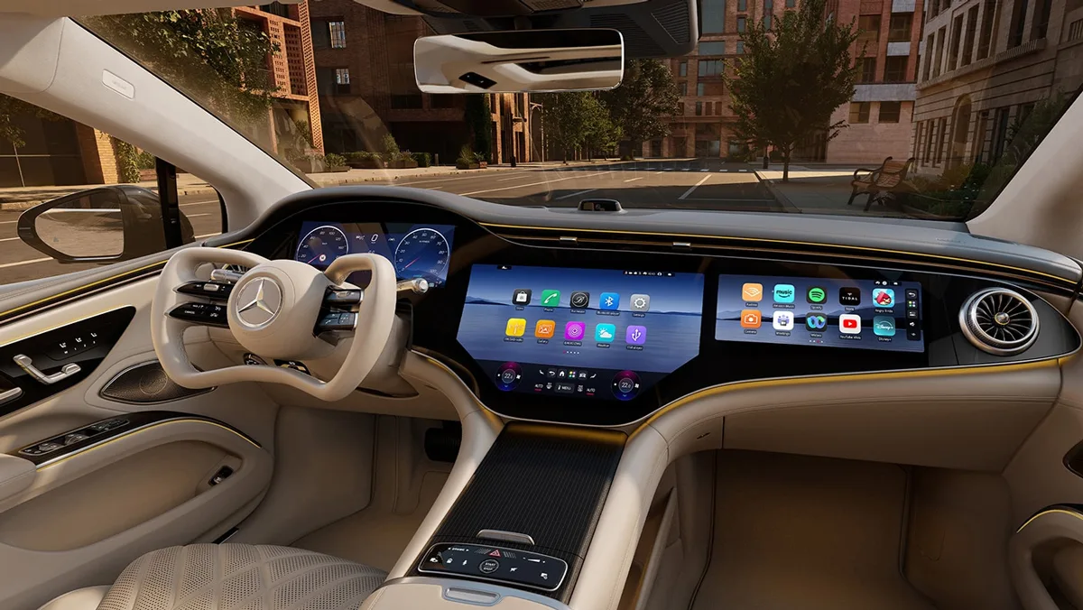 MBUX Hyperscreen interior view of the 2027 Mercedes EQS