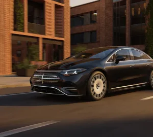 2027 Mercedes-Benz EQS sedan front exterior with star DRL lighting