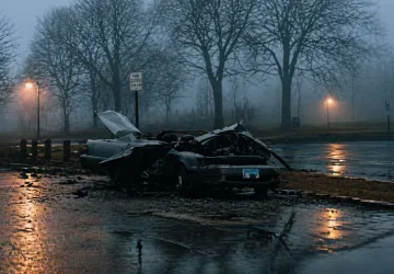 Man at the scene of a car accident exchanging insurance information