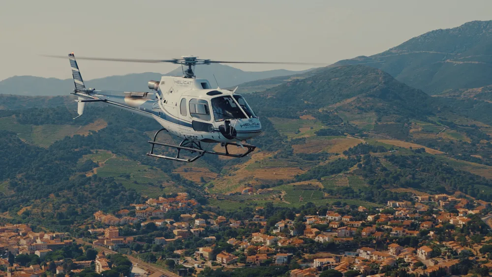 Aerial view of Carcassonne citadel from helicopter