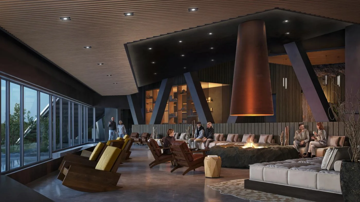 Fireplace Lounge with copper-hooded hearth at The Cormorant at 55 South
