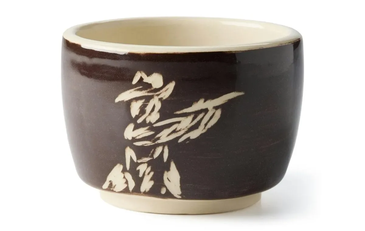 Danny D's Mud Shop Shooter Cup in brown with sgraffito design
