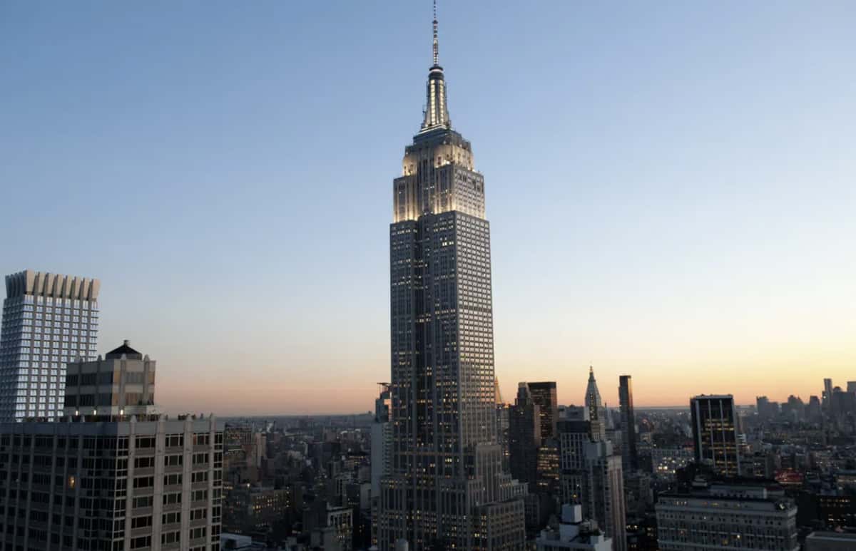 The Empire State Building observation deck above the Manhattan skyline