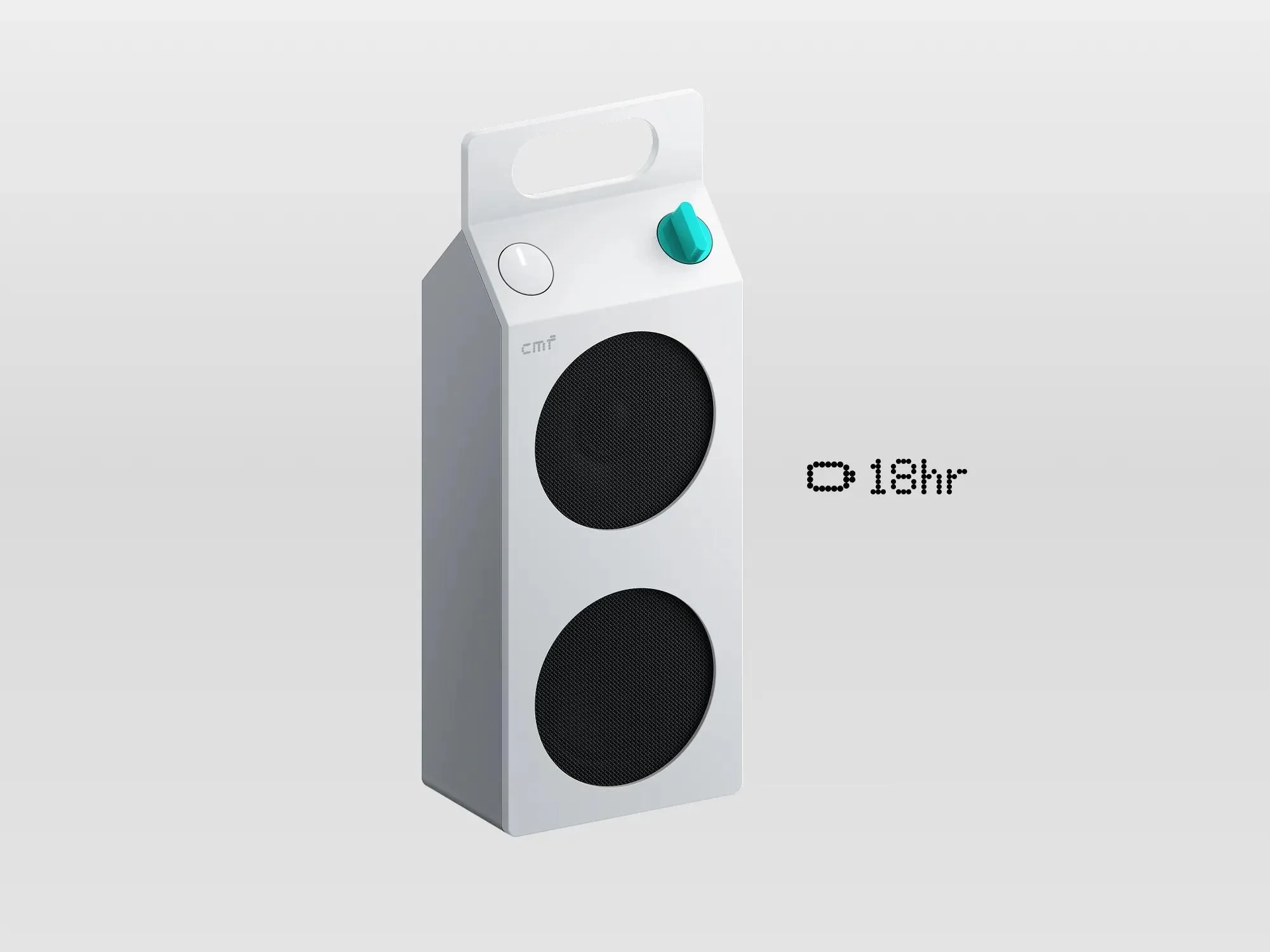 CMF Speaker M in White, a milk carton-shaped Bluetooth speaker with carry handle