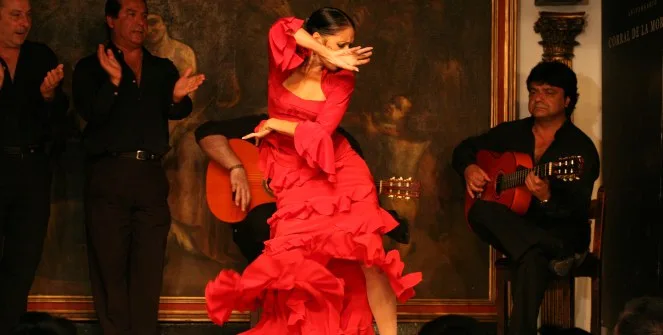 Flamenco dancer performing on stage in Madrid