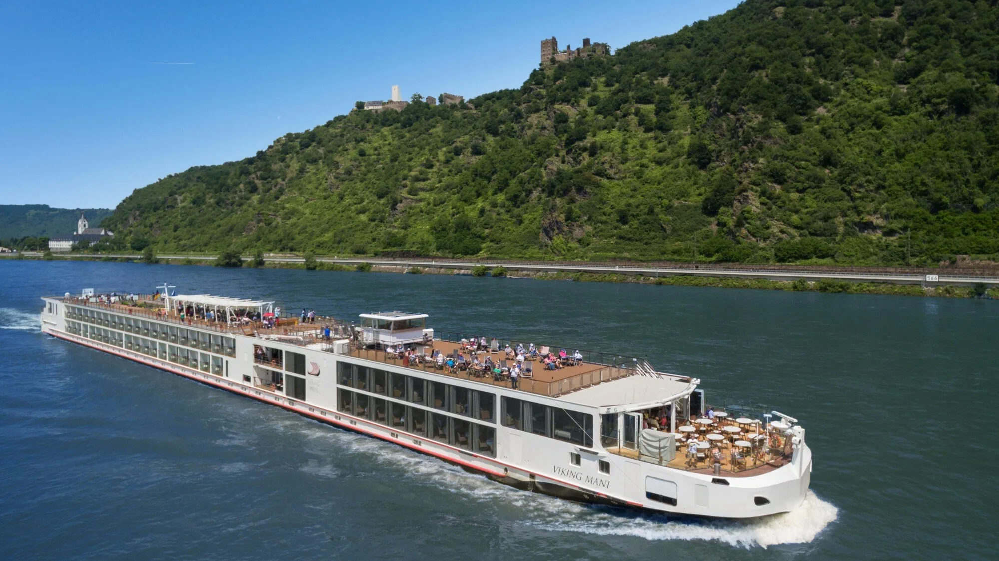 Viking Mani longship on the Middle Rhine Viking Mani longship sailing on the Middle Rhine